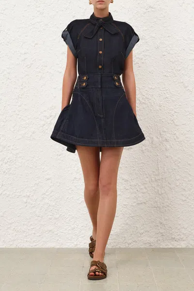 Zimmermann Denim Cargo Mini Skirt In Black
