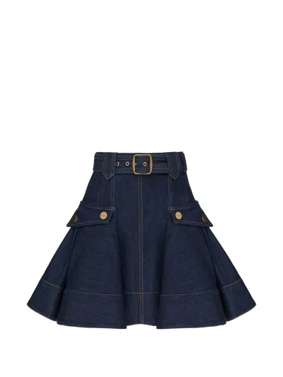 Zimmermann Denim Cargo Mini Skirt Belted Waist In Blue