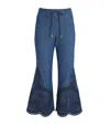 Zimmermann Coco Belted Embroidered Cotton-chambray Flared Pants