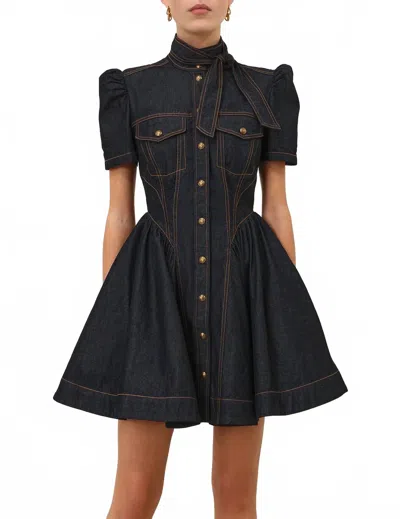 Zimmermann Denim Corset Mini Dress In Onyx Blue In Black