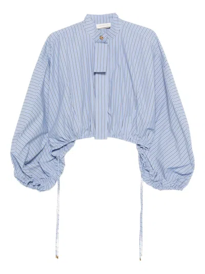 Zimmermann Denim Cotton Blouse In Blue