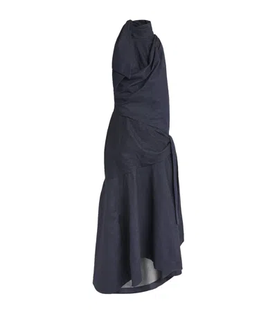 Zimmermann Denim Draped Valiant Maxi Dress In Navy