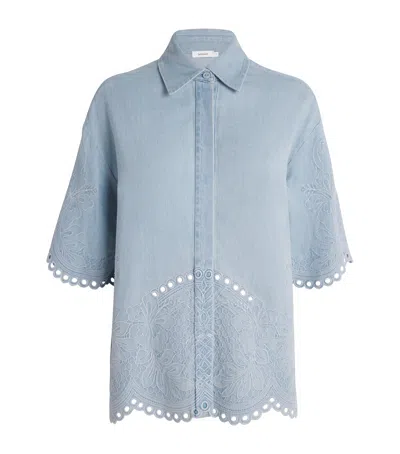 Zimmermann Denim Embroidered Daylight Shirt In Blue