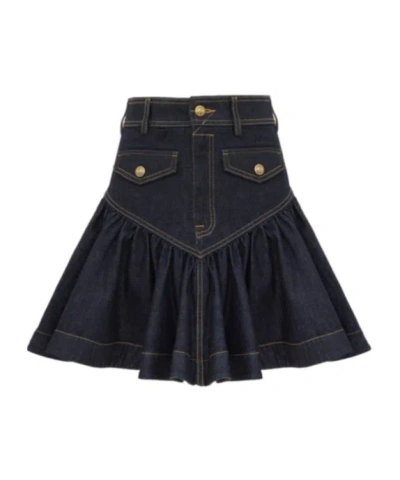 Zimmermann Denim Frill Mini Skirt In Blue
