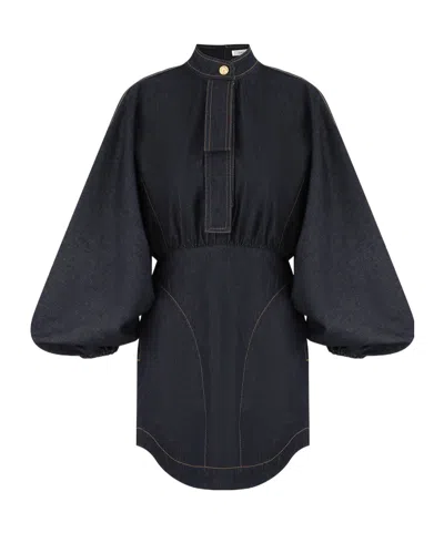 Zimmermann Denim Gathered Mini Dress In Blue