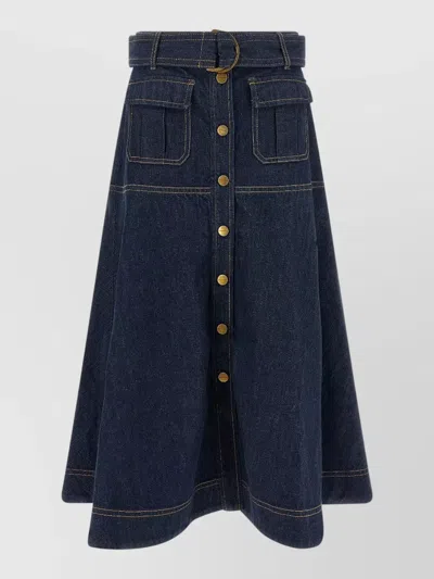 Zimmermann Denim High-rise A-line Midi Skirt In Blue