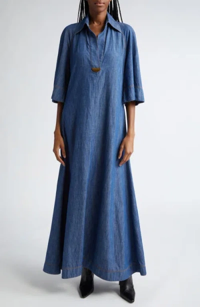 Zimmermann Denim Maxi Dress In Railway Blue