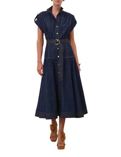 Zimmermann Denim Midi Dress In Harbour Blue