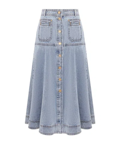 Zimmermann Denim Midi Skirt In Green