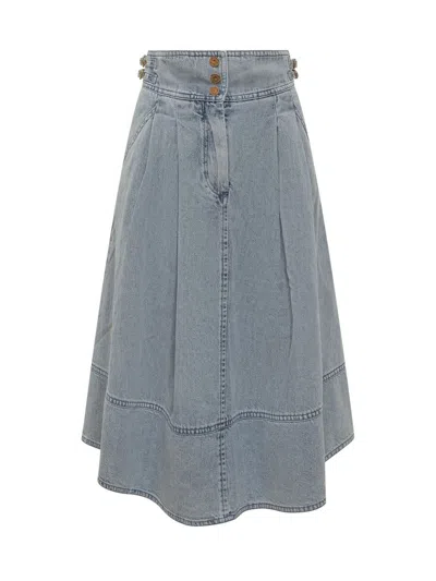 Zimmermann Denim Midi Skirt With Pleats In Multi