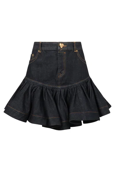 Zimmermann Denim Ruffled Miniskirt In Black