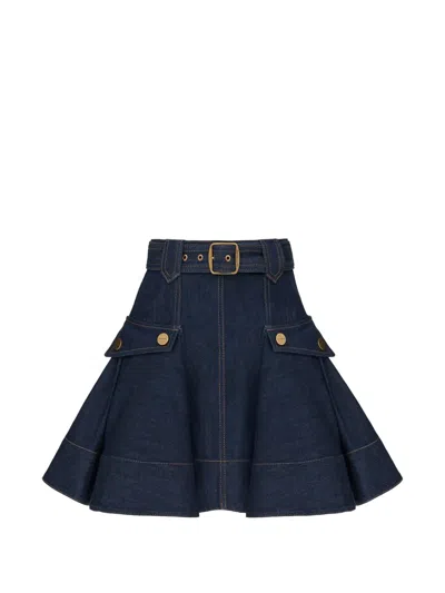 Zimmermann Belted Denim Mini Skirt In Blue