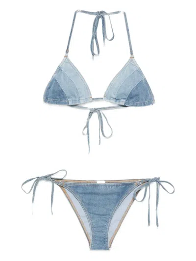 Zimmermann Denim Patchwork Bikini In Blue