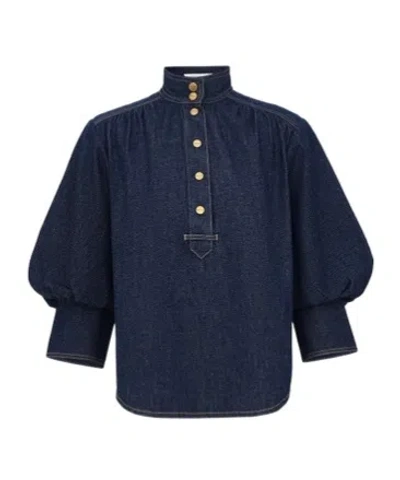 Zimmermann Denim Puffsleeve Blouse In Blue