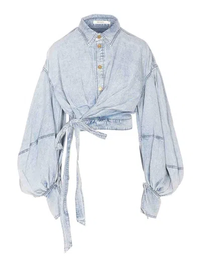 Zimmermann Denim Rebellion Denim Wrap Top In Blue