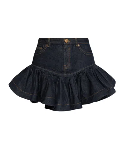 Zimmermann Crush Denim Frill Mini Skirt Night Sky In Blue
