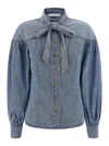 Zimmermann Cotton Denim Shirt With Mandarin Collar In Blue