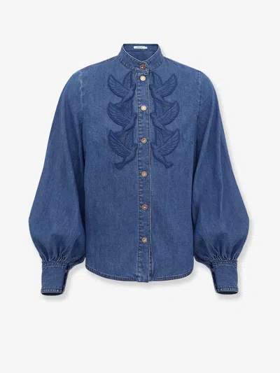 Zimmermann Denim Shirt With Cut-out Embroidery In Blue