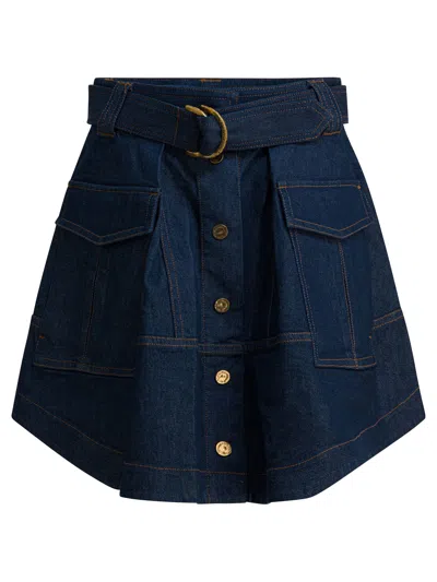 Zimmermann Denim Skirt With Belt In Blue