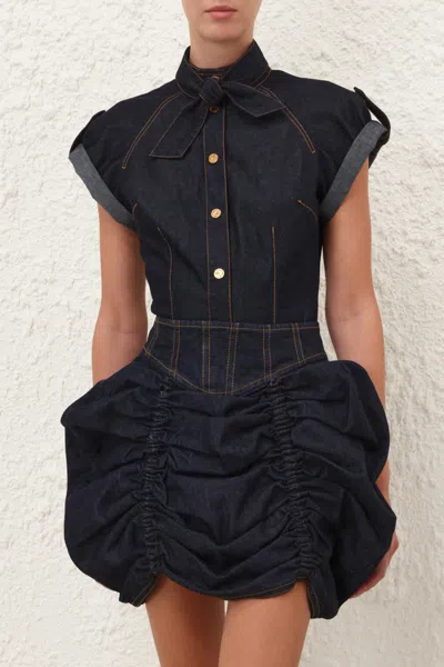 Zimmermann Denim Tie Neck Shirt In Black