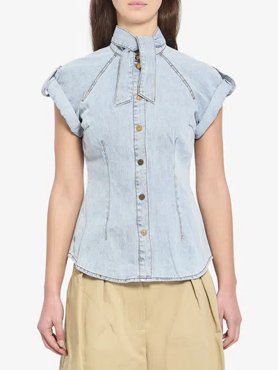 Zimmermann Denim Tie Neck Shirt In Blue