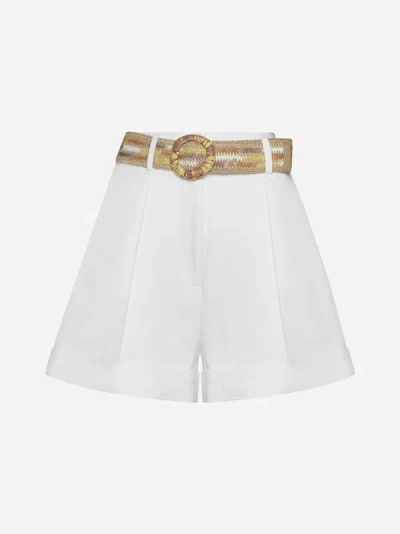 Zimmermann Devi High-rise Cotton Shorts In Ivory