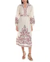 Zimmermann Devi Embroidered Long Sleeve Wrap Linen Midi Dress In White