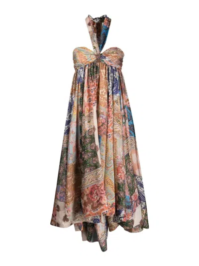 Zimmermann Silk Dress With Patch Paisley Print In Multi