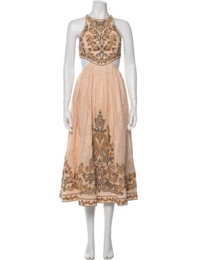 Pre-owned Zimmermann Devi Halter Tie Midi Dress Long Dress In Neutral