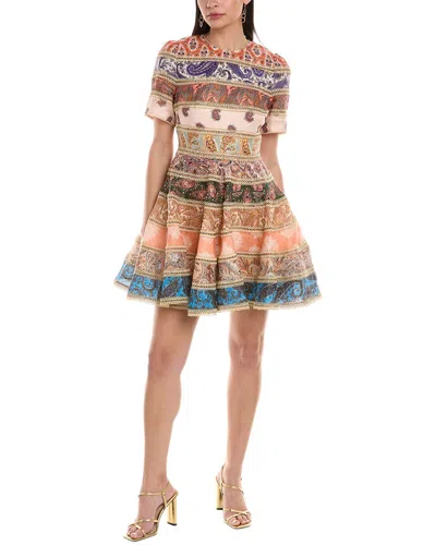 Zimmermann Devi Lace-trimmed Patchwork Paisley-print Linen Mini Dress In Multi