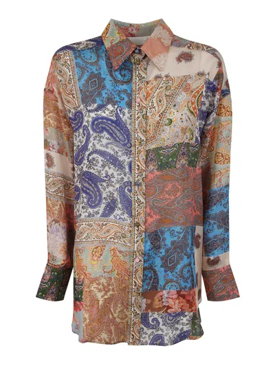 Zimmermann Patchwork Effect Silk Davi Blouse With Jewels Buttons In Multi