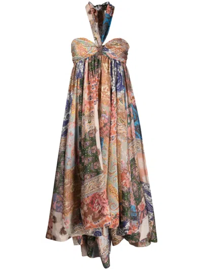 Zimmermann Silk Dress With Patch Paisley Print In Multi