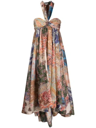 Zimmermann Devi Paisley-print Halterneck Dress In Multicolor