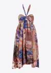 Zimmermann Devi Pleated Paisley-print Silk Halterneck Midi Dress