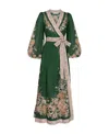 Zimmermann Devi Belted Paisley-print Cotton-voile Midi Wrap Dress In Green
