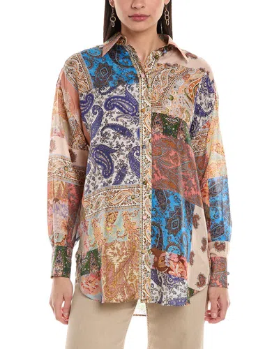 Zimmermann Devi Oversized Patchwork Silk Shirt In Multicolor