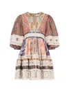 Zimmermann Devi Spliced Billow Linen Minidress In Multicolor