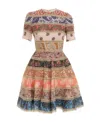 Zimmermann Devi Lace-trimmed Patchwork Paisley-print Linen Mini Dress In Nude