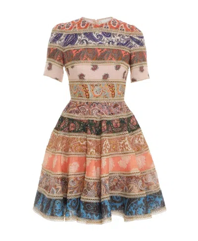 Zimmermann Devi Lace-trimmed Patchwork Paisley-print Linen Mini Dress In Multi