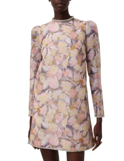 Zimmermann Illustration Crystal-embellished Floral-print Linen And Silk-blend Organza Mini Dress In Multi