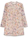 Zimmermann Illustration Crystal-embellished Floral-print Linen And Silk-blend Organza Mini Dress In Neutrals