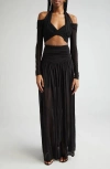 Zimmermann Illuminate Cold-shoulder Cutout Pleated Chiffon Halterneck Maxi Dress In Black