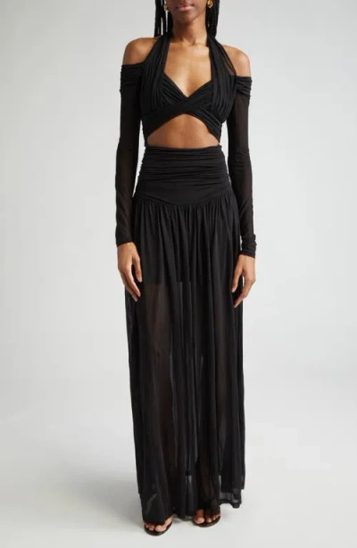 Zimmermann Draped Cutout Long Sleeve Maxi Dress In Black
