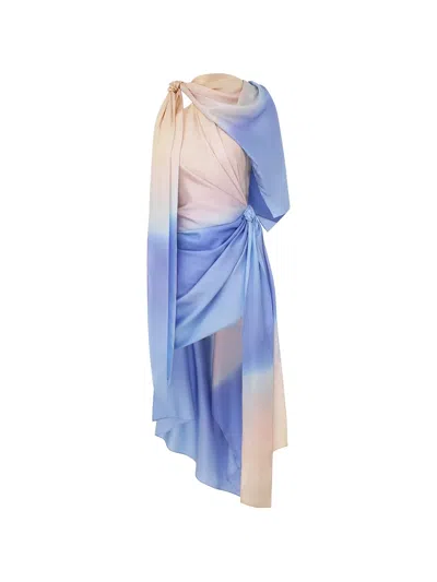 Zimmermann Draped Dégradé Silk-twill Mini Dress In Blue