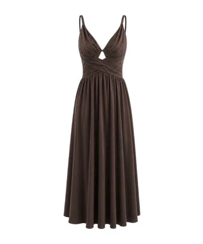 Zimmermann Draped Silk Satin Maxi Dress In Brown