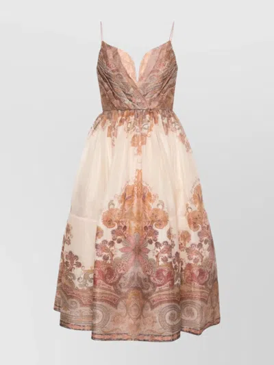 ZIMMERMANN DRAPED DRESS WITH PAISLEY PRINT ILLUSTRATION