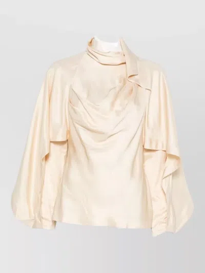 Zimmermann Draped Pussy Bow Long Sleeve Blouse In Neutral