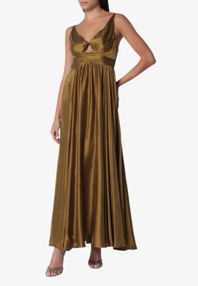 Zimmermann Draped Silk Maxi Dress In Olive