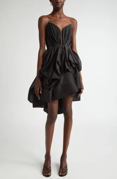 Zimmermann Draped Strapless Linen & Silk Minidress In Black