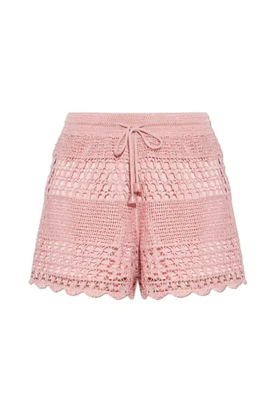 Zimmermann Drawstring Crochet Shorts In Pink